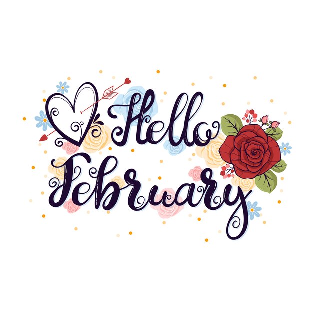 Flat hello february lettering