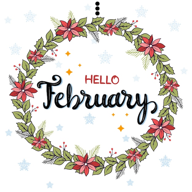 Flat hello february lettering