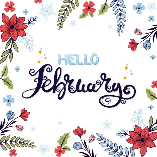 Flat hello february lettering