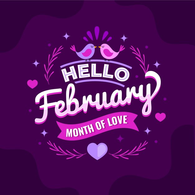 Flat hello february lettering