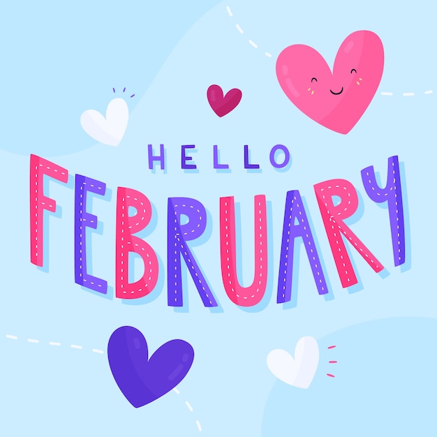 Flat hello february lettering