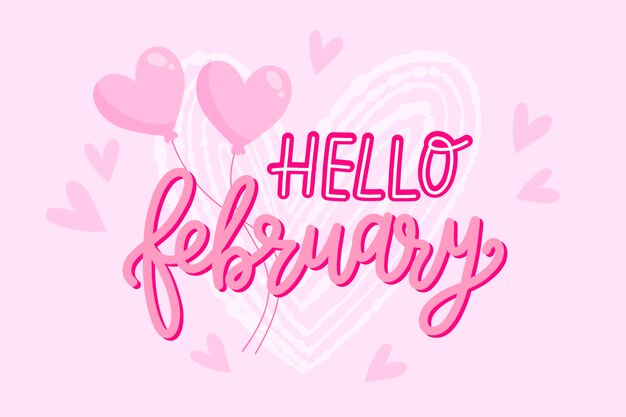 Flat hello february lettering