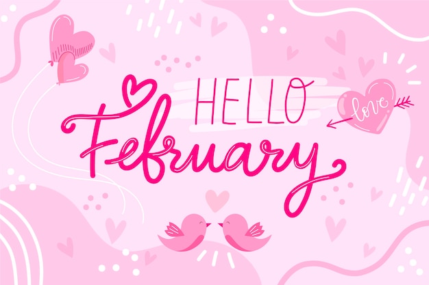 Flat hello february lettering