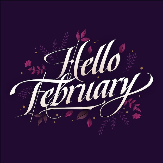 Flat hello february lettering