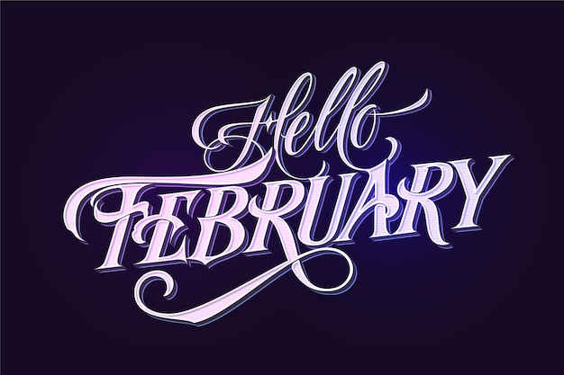 Flat hello february lettering