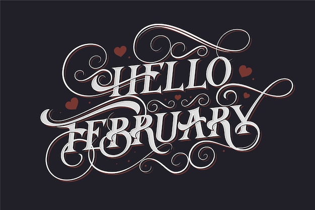 Flat hello february lettering