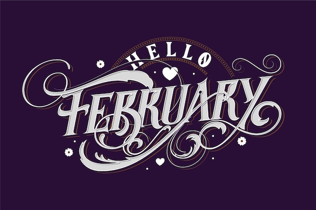 Flat hello february lettering