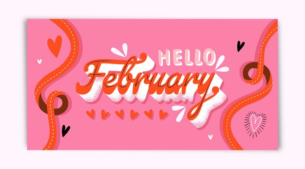 Flat hello february social media post template