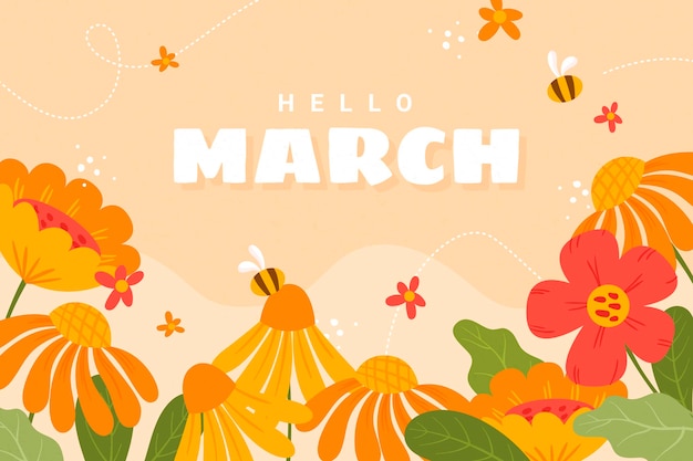 Flat hello march banner or background