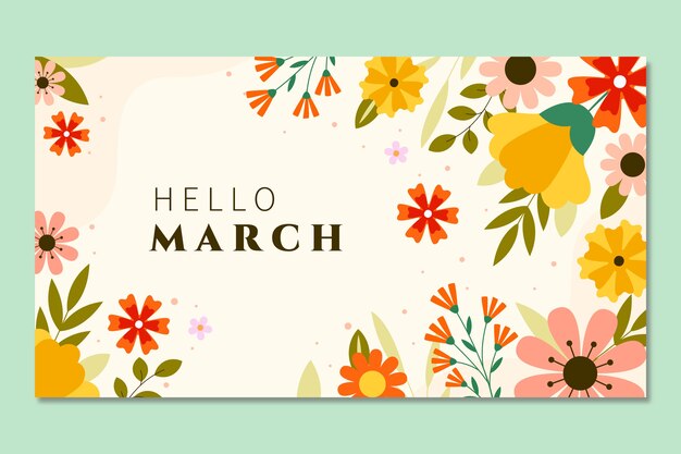 Flat hello march banner and background