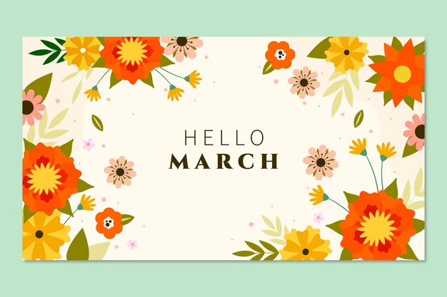 Flat hello march banner and background