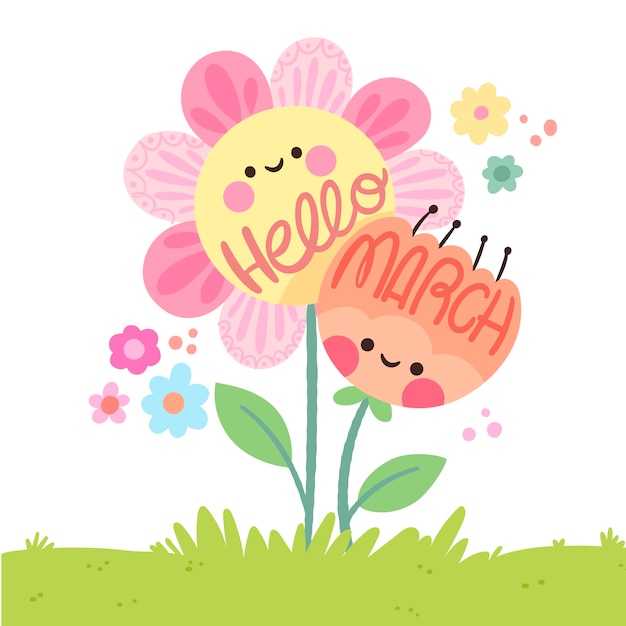 Free vector flat hello march banner and background