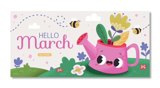 Flat hello march banner and background