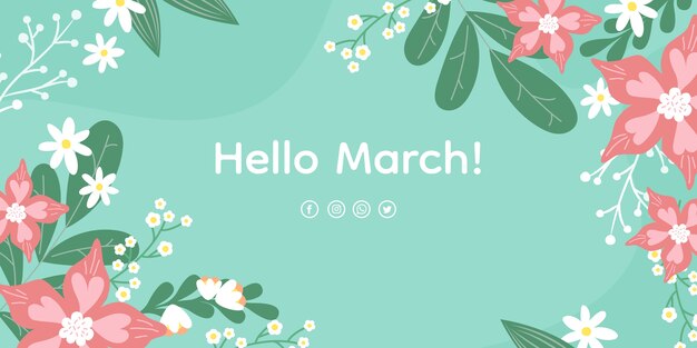 Flat hello march horizontal banner and background