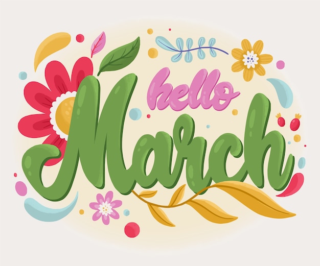 Flat hello march lettering