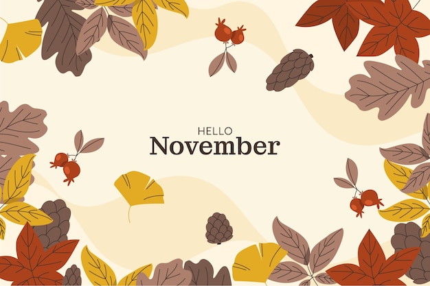 Free Vector flat hello november background for autumn