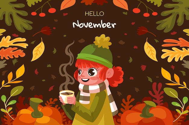 Free Vector flat hello november background for autumn