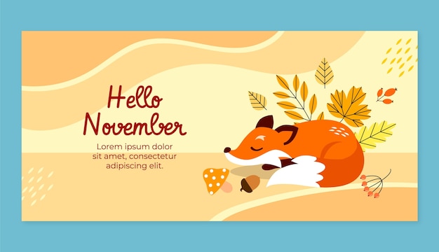 Flat hello november banner template for autumn