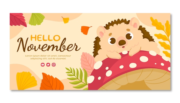 Flat hello november horizontal banner template