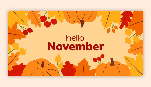 Flat hello november horizontal banner template