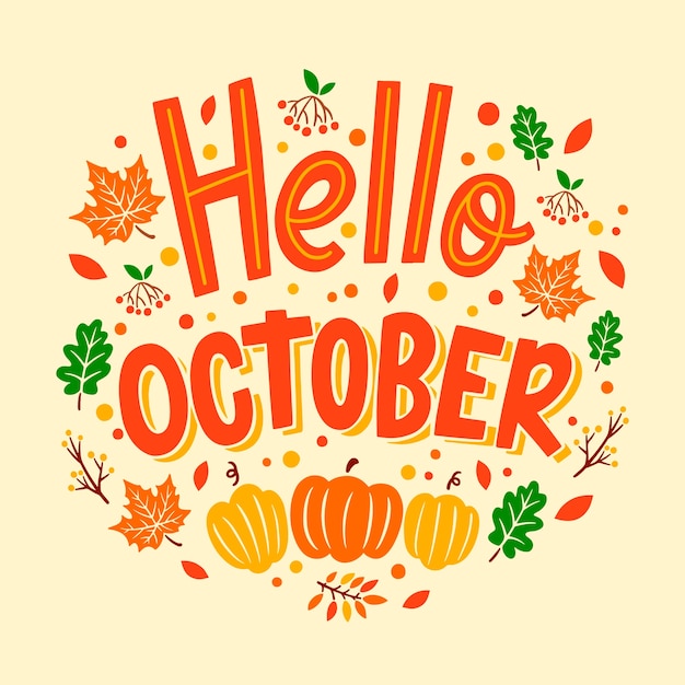 Flat hello october background for autumn