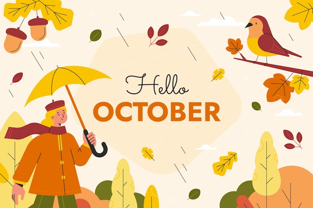 Flat hello october background for autumn