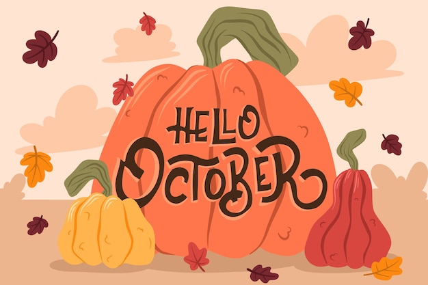 Flat hello october background for autumn