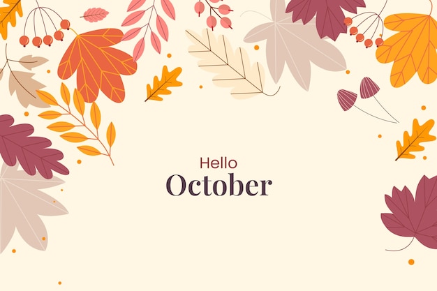 Free vector flat hello october background for autumn