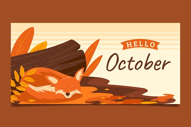 Flat hello october banner for autumn celebration