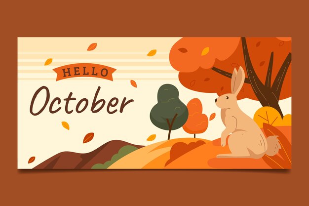 Flat hello october banner for autumn celebration