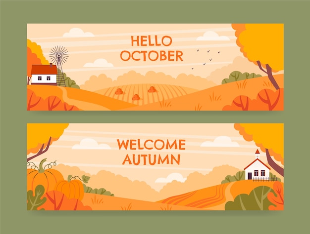 Flat hello october banner for autumn celebration