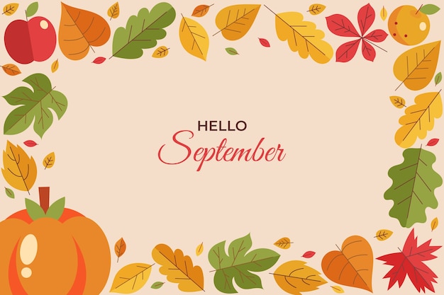 Flat hello september background for autumn celebration