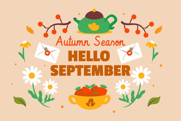 Free Vector flat hello september background for autumn celebration