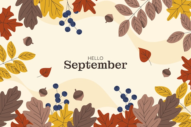 Flat hello september background for autumn