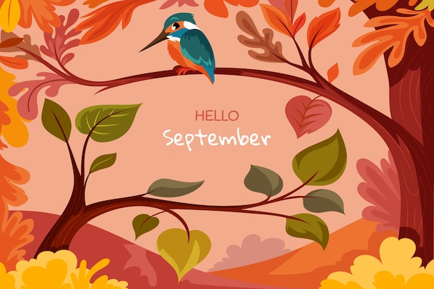 Free Vector flat hello september background for autumn