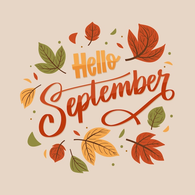 Flat hello september lettering for autumn celebration