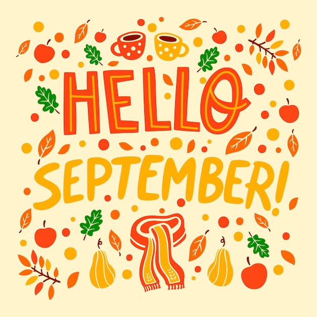 Free Vector flat hello september lettering for autumn