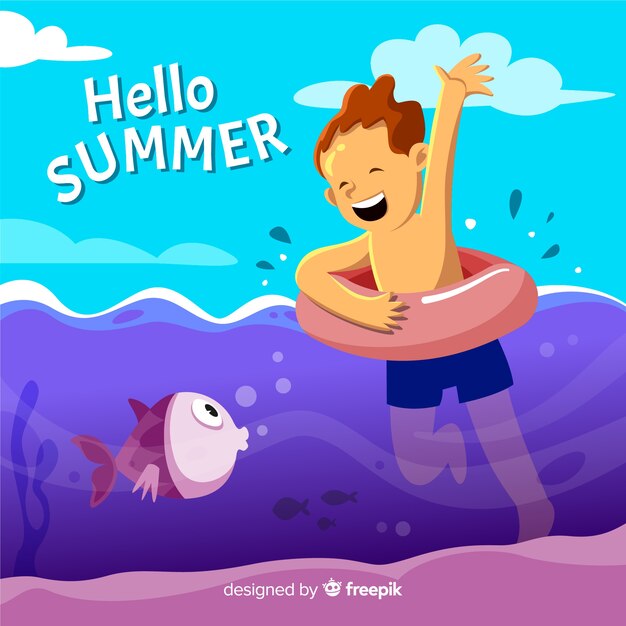 Flat hello summer background