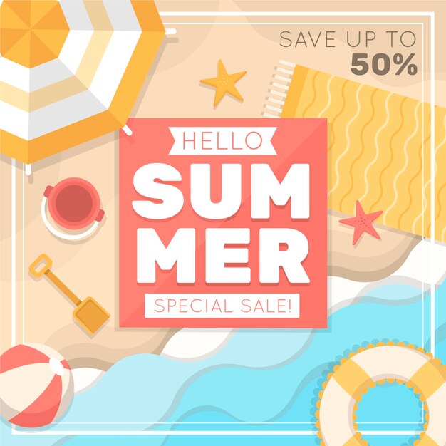 Flat hello summer sale illustration