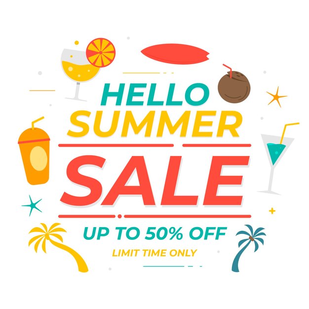 Flat hello summer sale illustration