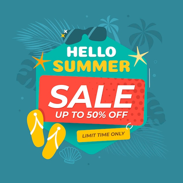 Free Vector flat hello summer sale illustration