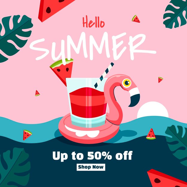 Flat hello summer sale illustration