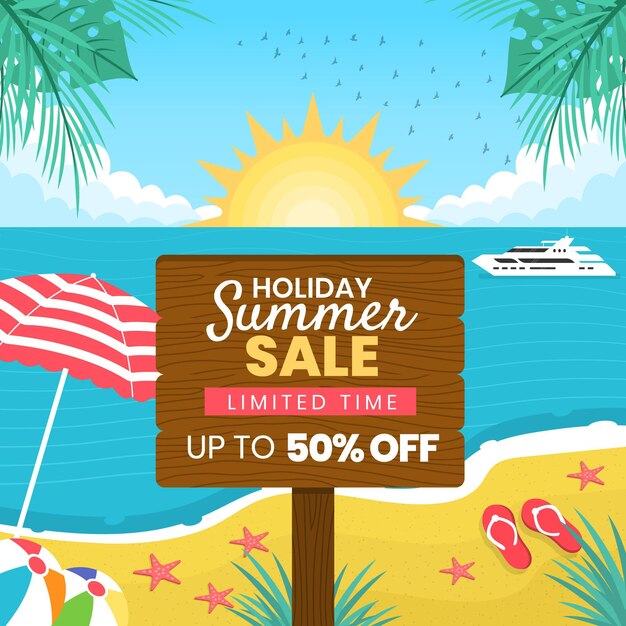 Flat hello summer sale illustration