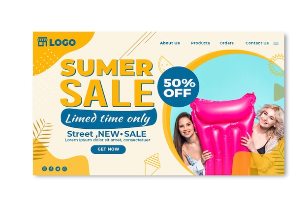 Free Vector flat hello summer sale landing page template