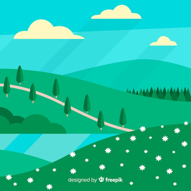 Free vector flat hills spring background