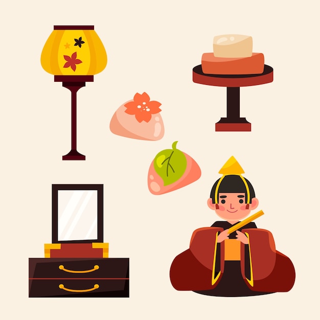 Free Vector flat hinamatsuri festival elements collection