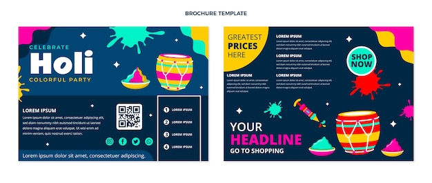 Flat holi brochure template