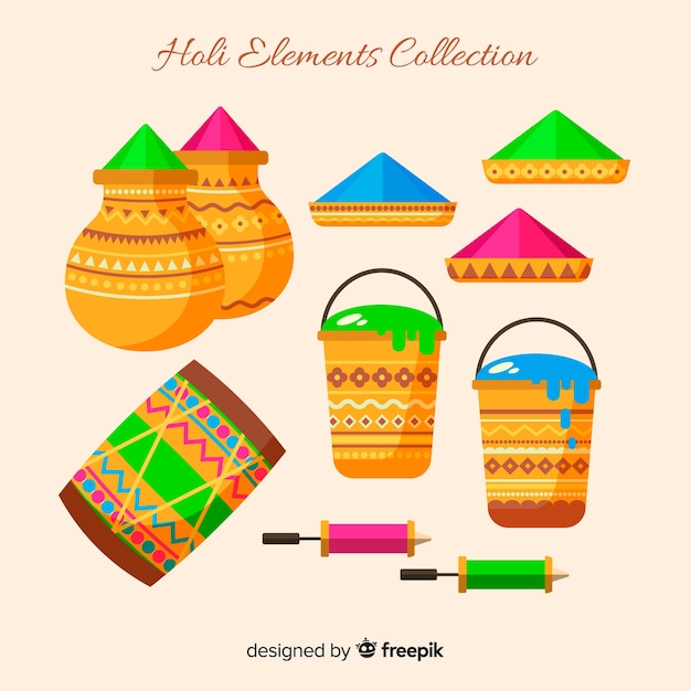 Flat holi fesival elements collection