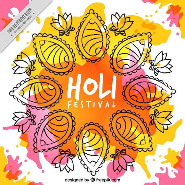 Free vector flat holi festival background with floral decoration