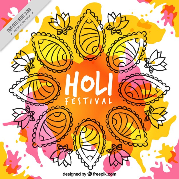 Free Vector flat holi festival background with floral decoration